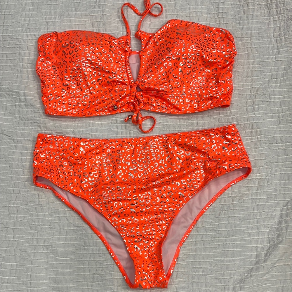 Bikini 👙 plus size swim suit bathing suit 🩱‎ women leopard 3XL orange metallic